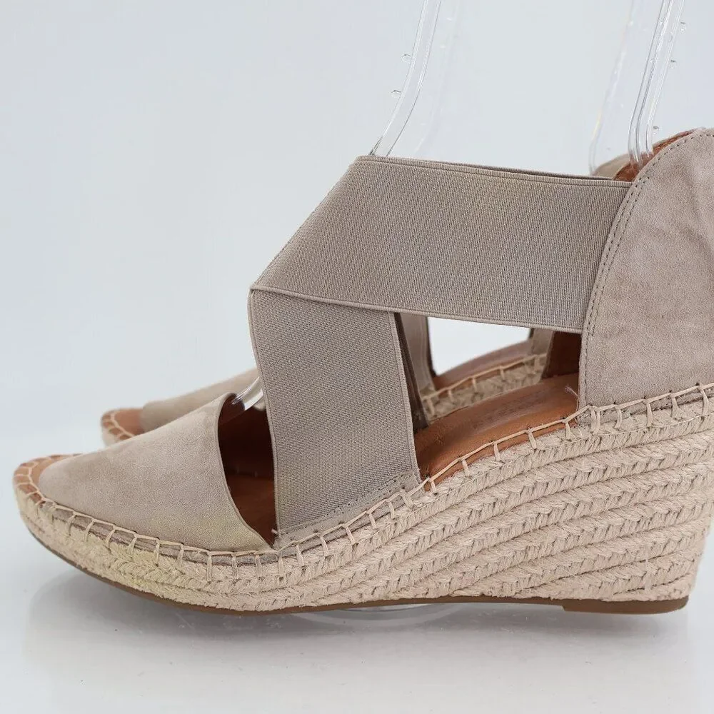 Gentle Souls Women's Colleen Sandal 11 Espadrille Wedge Cross Strap Beige Suede